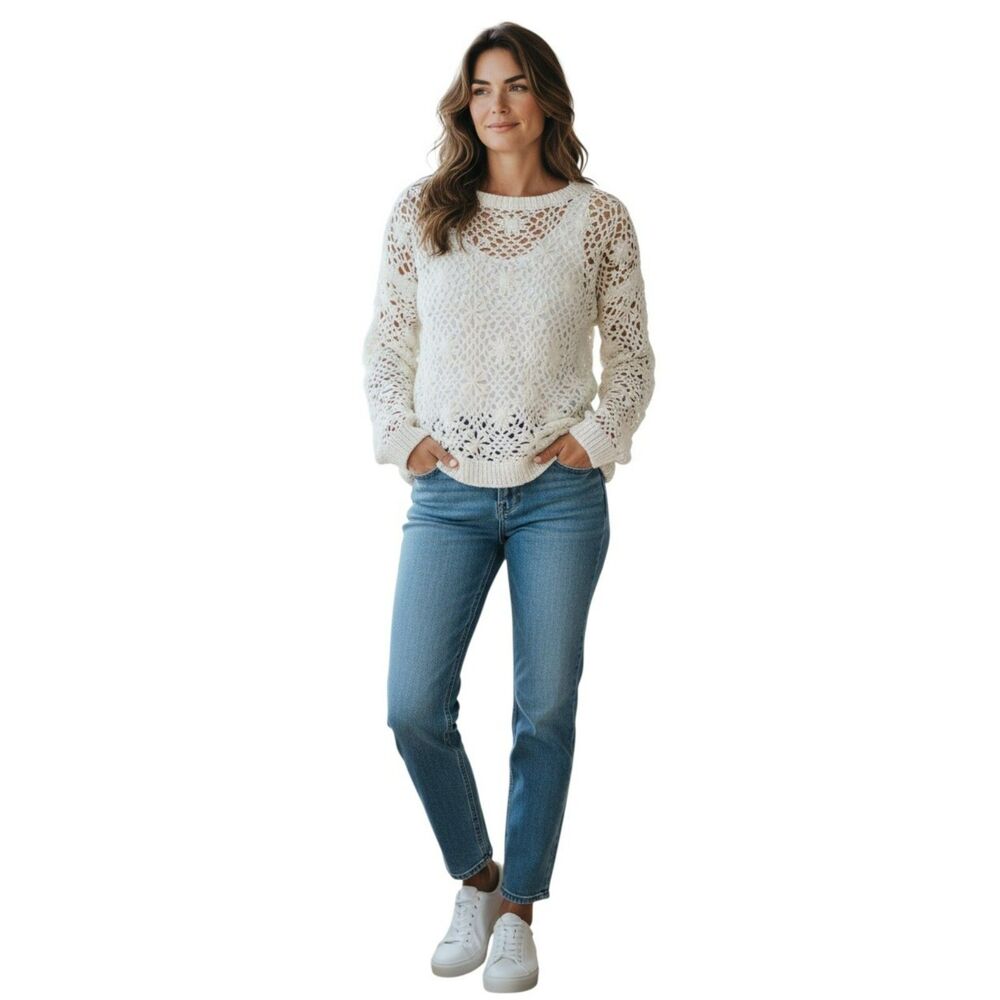 kiko Sweater Women's Size S White Long Sleeves Round Neck Brand New # 15